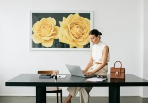 Woman at desk with laptop